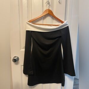 Commense Classic Black Off the shoulder dress white details